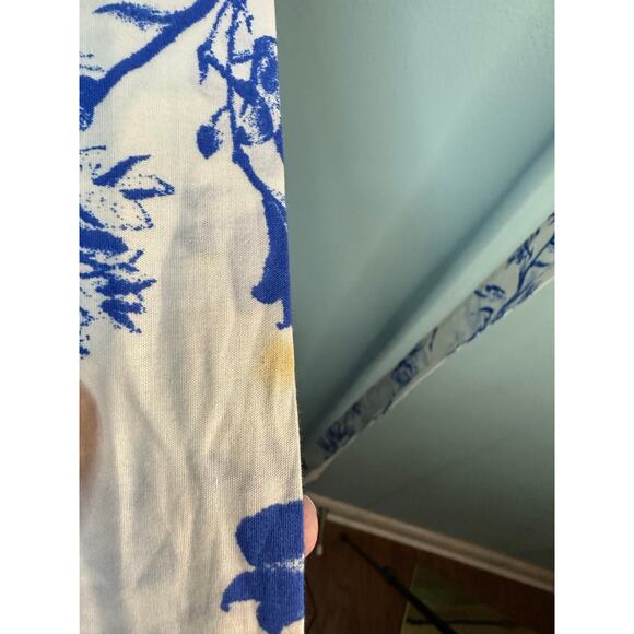 Flying Tomato wrap blouse  blue and white floral print puff sleeves size Large - Picture 5 of 9